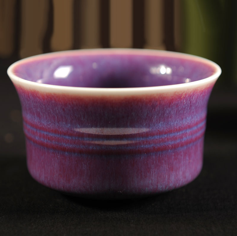 靳泓 钧瓷茶具茶杯陶瓷 钧窑茶杯 精品瓷器 功夫茶杯紫色蓝色套装