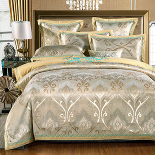 炫耀水星家纺欧式床单四件套全棉纯棉贡缎提花床上用品1.8m2.0m床