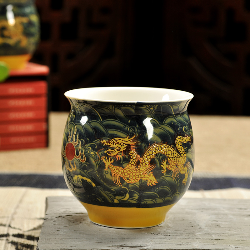 景德镇青花瓷双层陶瓷功夫茶具大号品茗杯隔热防烫手茶杯水杯特价
