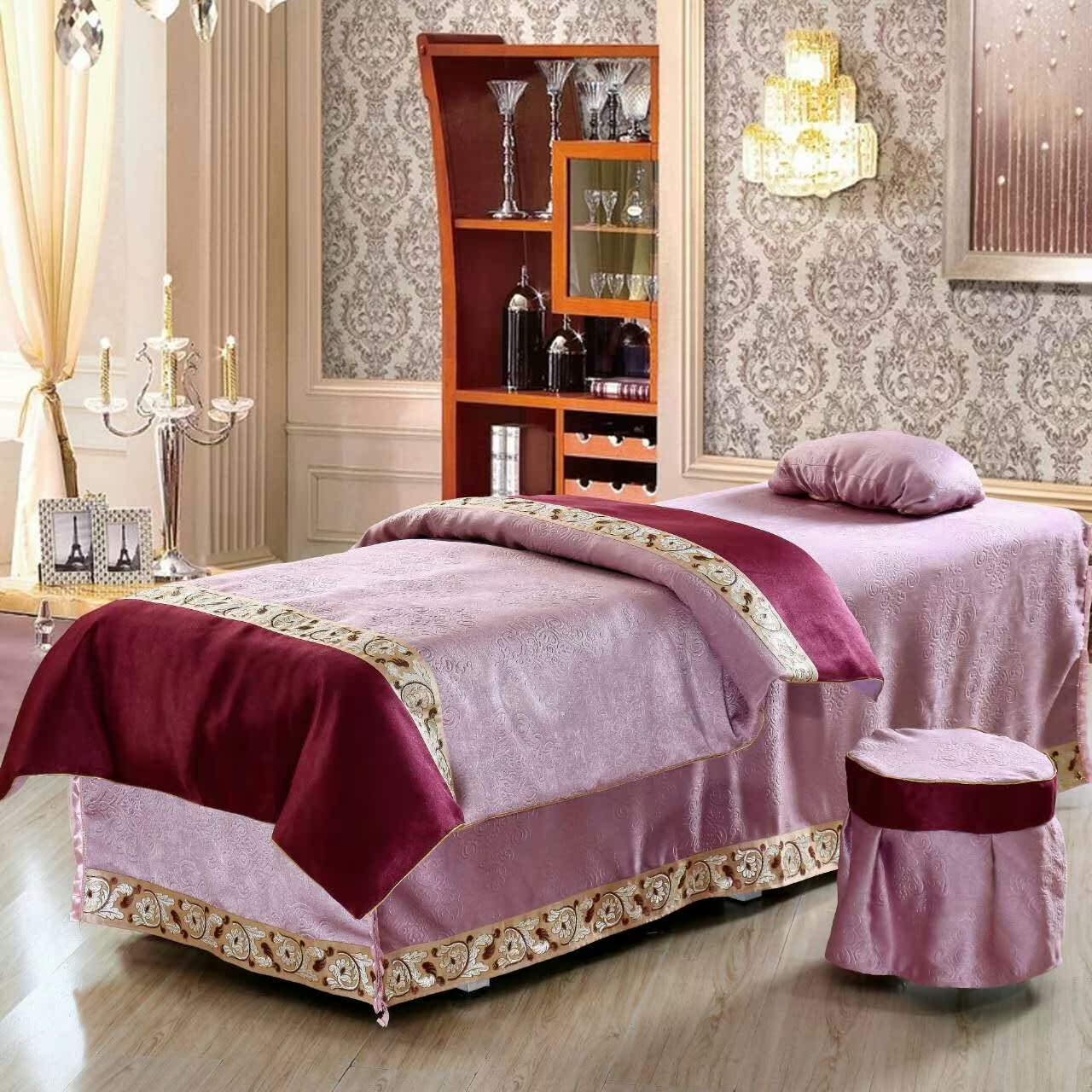欧式美容美体床罩四件套紫色高档推拿按摩院专
