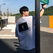 1CHEN /韩版夏装字母后背印花休闲宽松情侣套头圆领短袖潮男女T恤