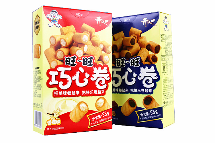 旺旺巧心卷55g盒装油脂型夹心饼干零食两味可选 39元包邮可凑单