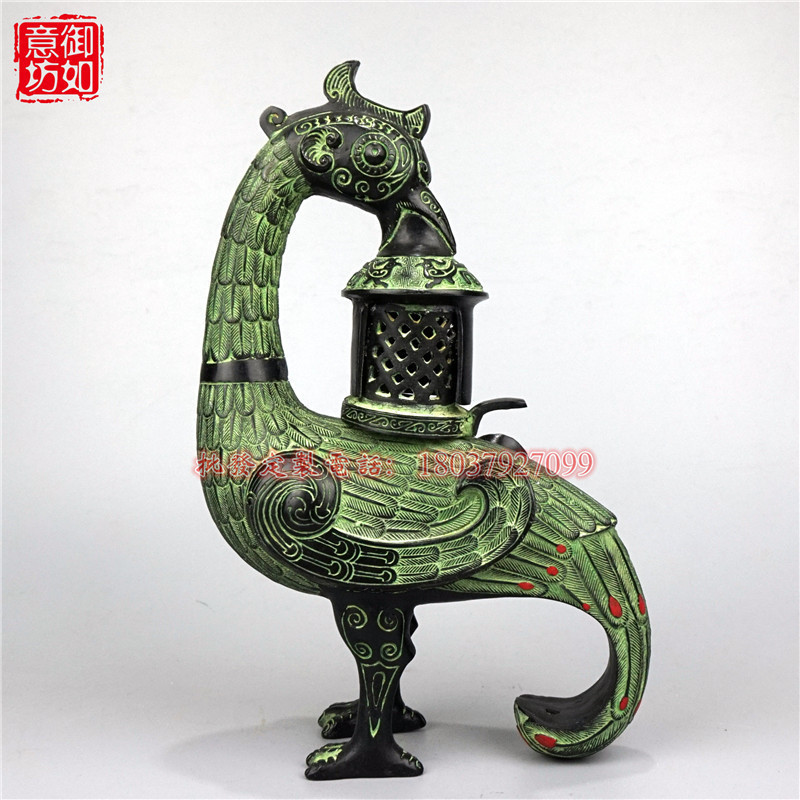 凤凰灯仿古青铜器工艺品摆件收藏品汉代青铜灯鸟灯孔雀灯家居摆设