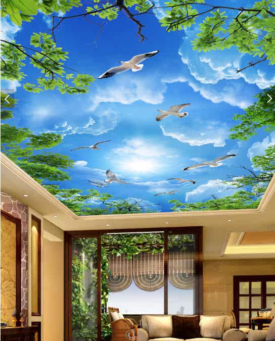 3d立体蓝天白云工装墙纸天空餐厅天花板吊顶壁纸酒店客厅卧室壁画