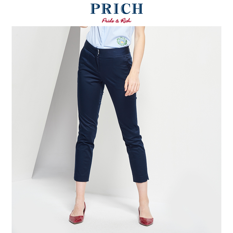 PRICH 2017秋冬季女士新款通勤时尚修身长裤纯色休闲裤PRTC73803E