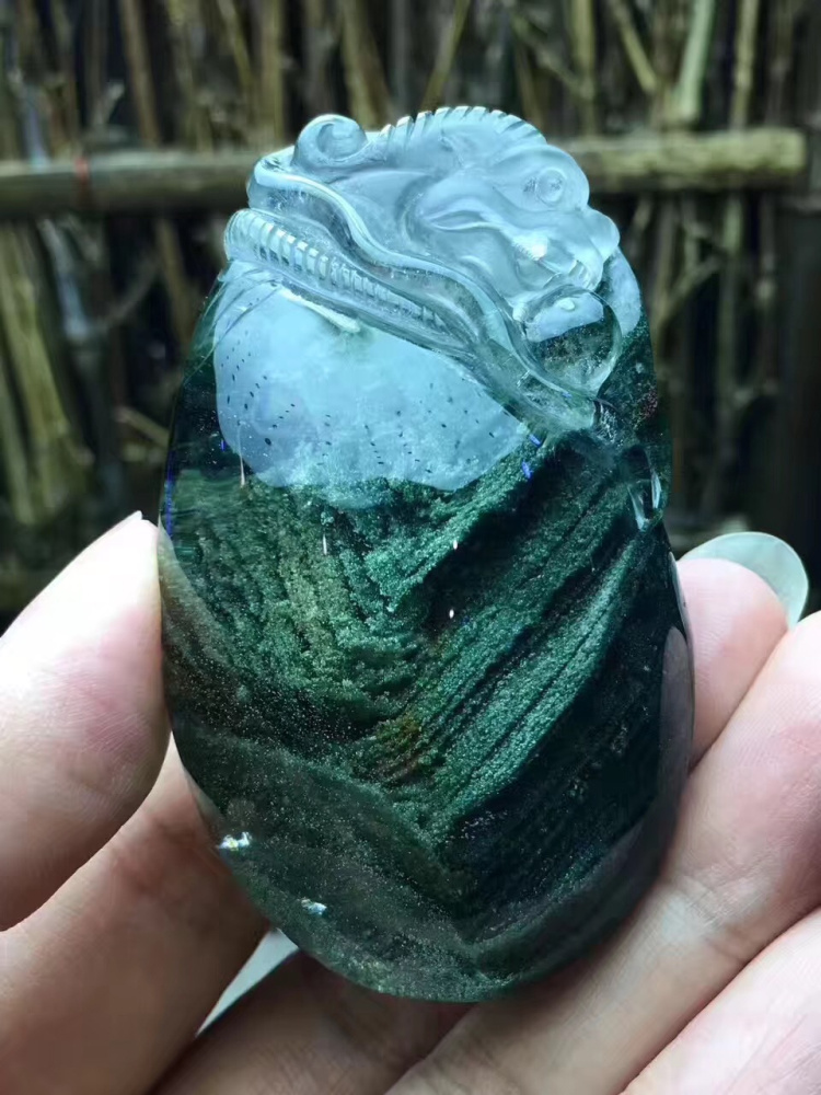 天然绿幽灵钱袋貔貅吊坠 聚宝盆 千层山 水晶吊坠 男女款招财礼物