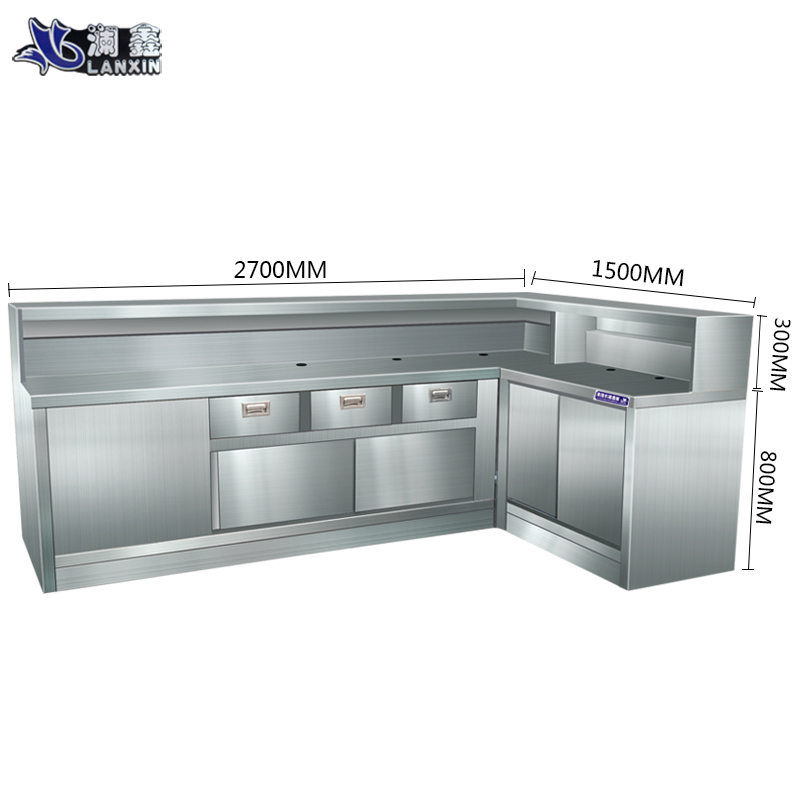 澜鑫不锈钢水吧台奶茶店咖啡厅前台收银台大型商场专用奶茶水吧台
