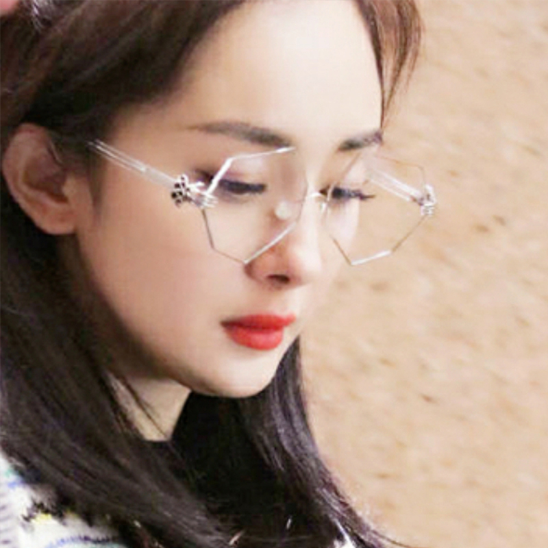 2017杨幂同款个性眼镜框女多边形珍珠鼻托平