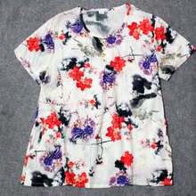 睡衣家居服 包邮 圆领人造棉短袖 夏季中老年女式棉绸上衣宽松大码