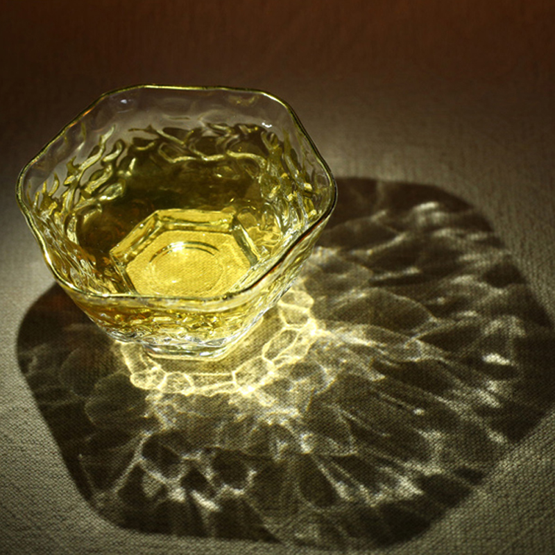 出口日本六角金边品茗杯主人杯水晶玻璃锤目纹小茶杯耐热功夫茶具