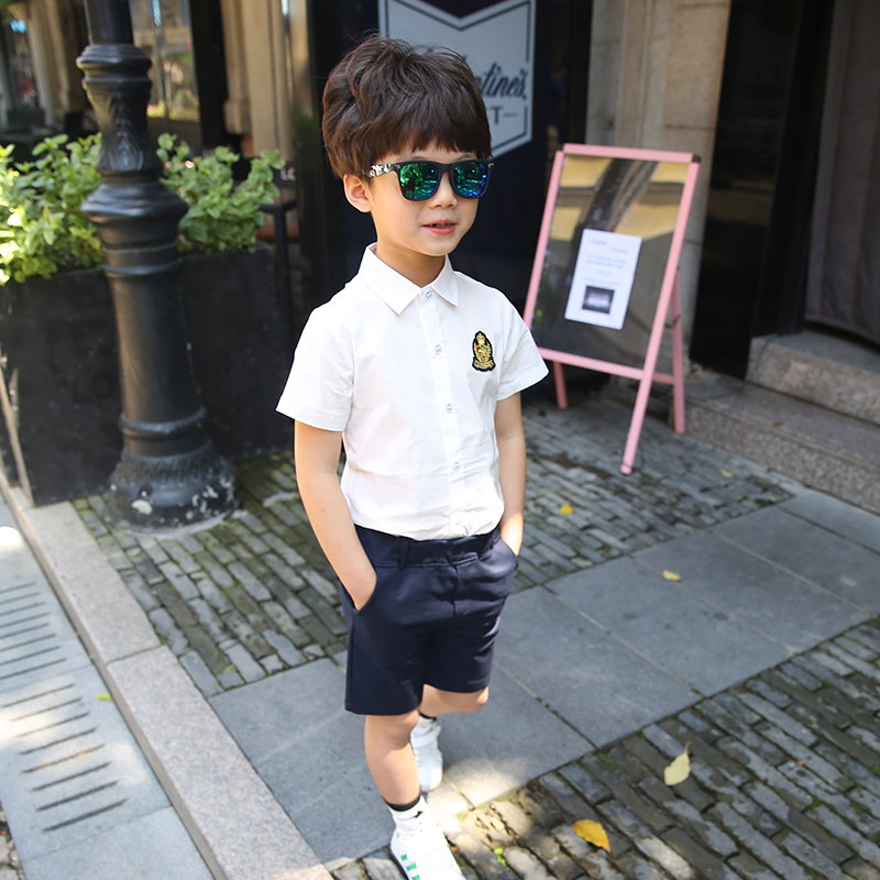 2016夏季新款韩版潮童装英伦小学生幼儿园校服风校服白色短袖衬衫