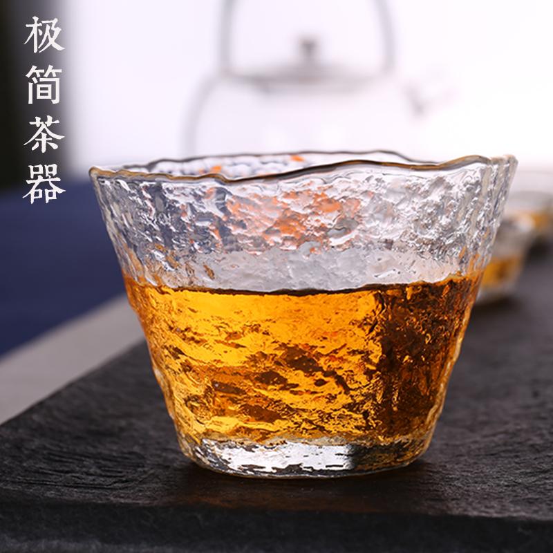 初雪大号品茗杯主人杯水晶玻璃锤目纹小茶杯耐热日本功夫茶具