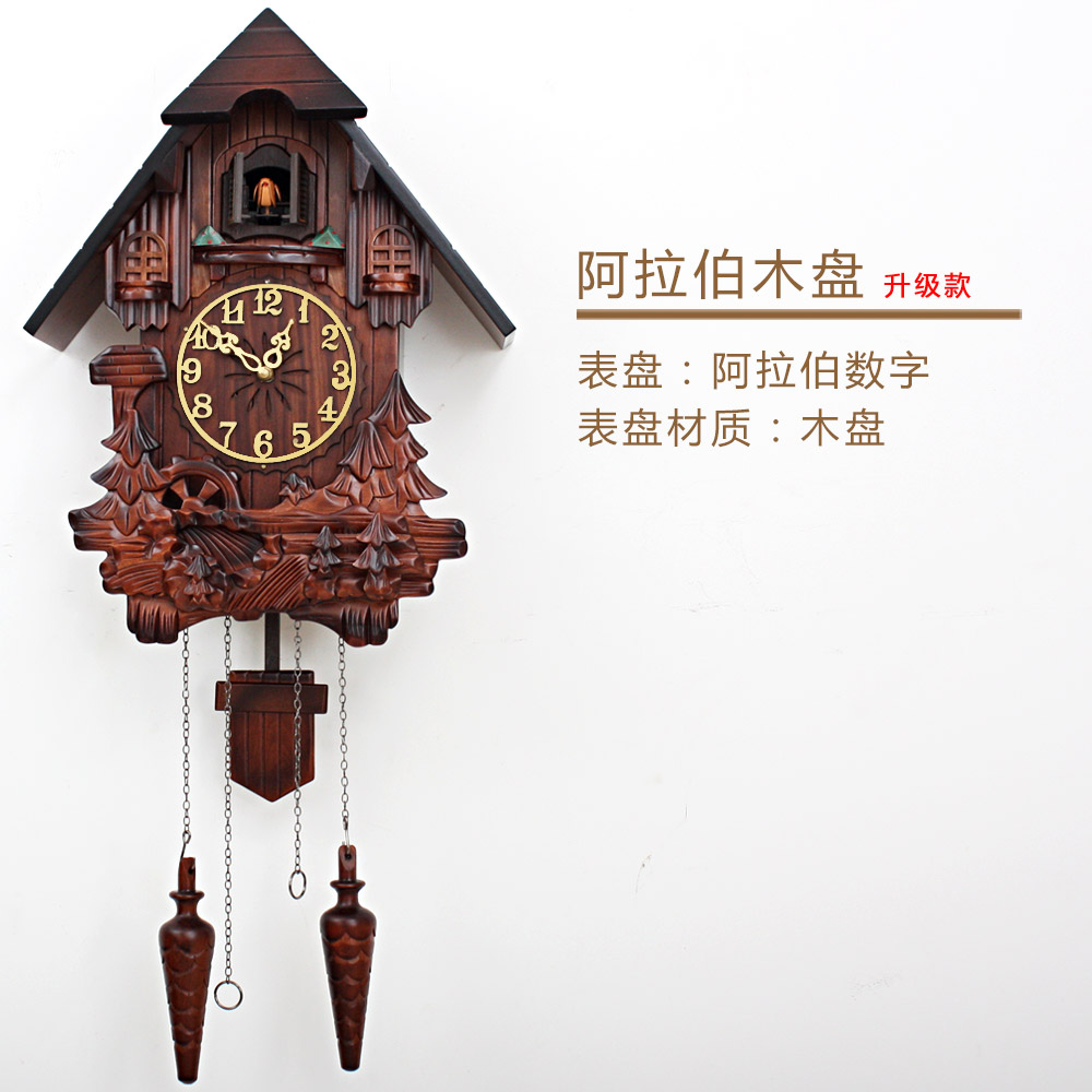 欧式布谷鸟挂钟智能音乐报时田园实木雕刻儿童创意
