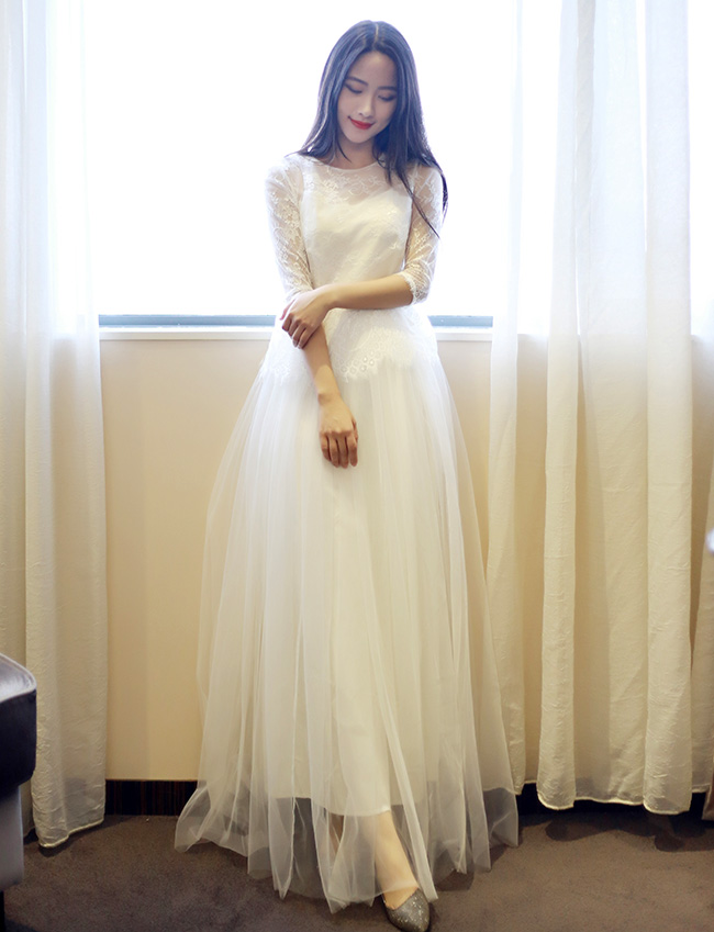高端温婉优雅蕾丝修身复古网纱仙女礼服连衣裙蓬蓬裙婚纱伴娘裙