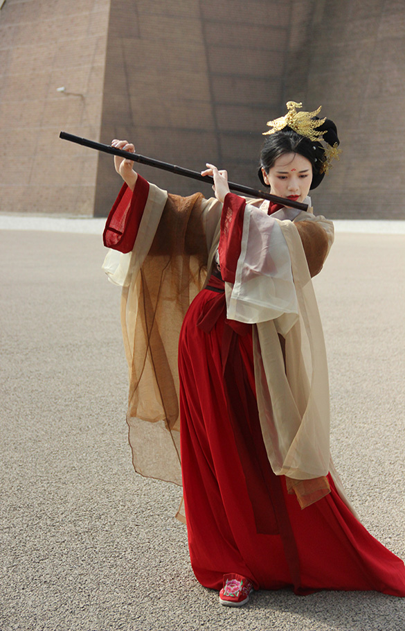 黼秀长安汉服,女 香道禅茶古琴 复古文艺皱纹棉麻半袖浅交领套装