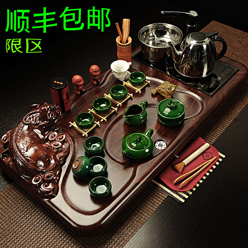 紫砂冰裂功夫茶具茶具套装特价包邮整套科技木茶盘茶海茶台四合一