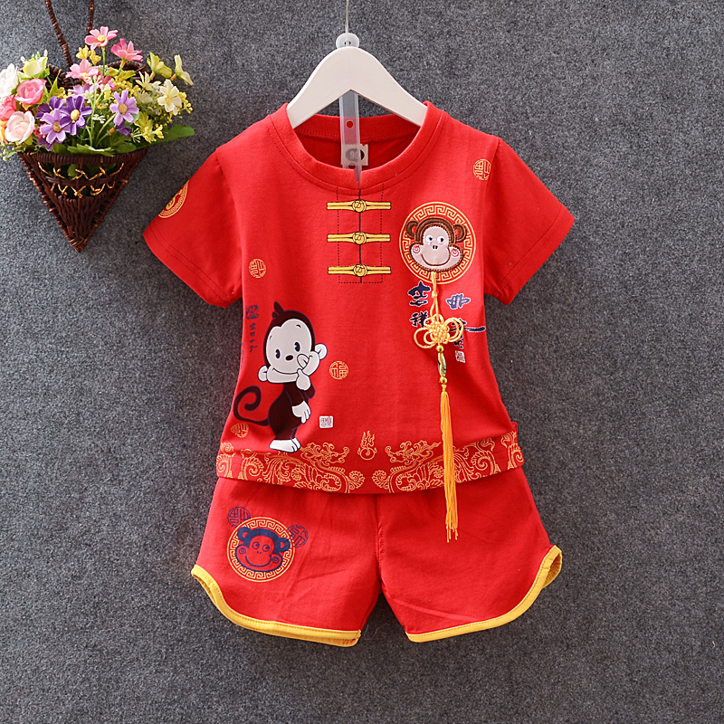 婴幼儿童装男女宝宝唐装纯棉夏装套装周岁礼服生日夏季小男孩衣服