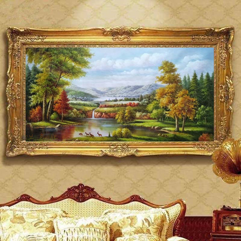 风景油画手绘客厅壁画有框装饰画手工山水聚宝盆挂画欧式油画定制