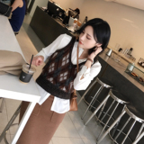 ◆ASM◆2017初秋季 复古英伦菱格纹马海毛羊毛混纺针织背心毛衣女