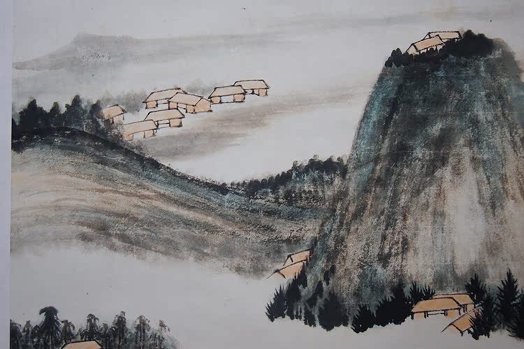 1:1张大千急流行舟名家真迹国画艺术微喷古代名画复制
