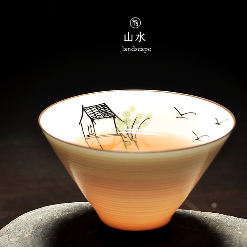 景德镇 人工手绘茶杯 斗笠杯品茗杯功茶杯茶具普洱茶碗个人杯特价