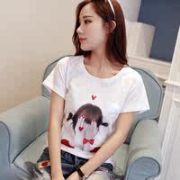 夏装新款女装半袖上衣宽松横条纹百搭纯棉女短