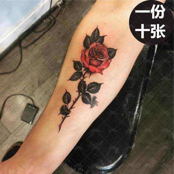 原宿红玫瑰花图腾半臂纹身贴防水男女持久 韩国 仿真刺青身体彩绘