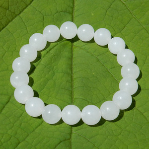 新疆和田玉羊脂白玉手链 和田白玉大圆珠手串