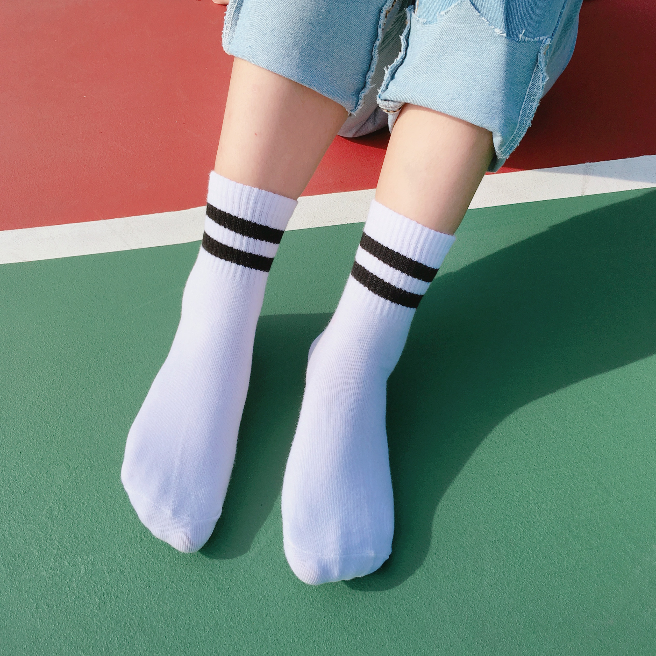 袜子女中筒袜韩版学院风夏季两条杠运动袜2017百搭学生潮袜女日系
