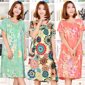 套装 人造棉睡裙绵绸连衣裙中老年睡衣家居服 棉绸纯棉睡衣女夏短袖