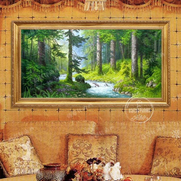 树林油画纯手绘风景油画客厅卧室餐厅装饰画挂画森林树木溪流清晨