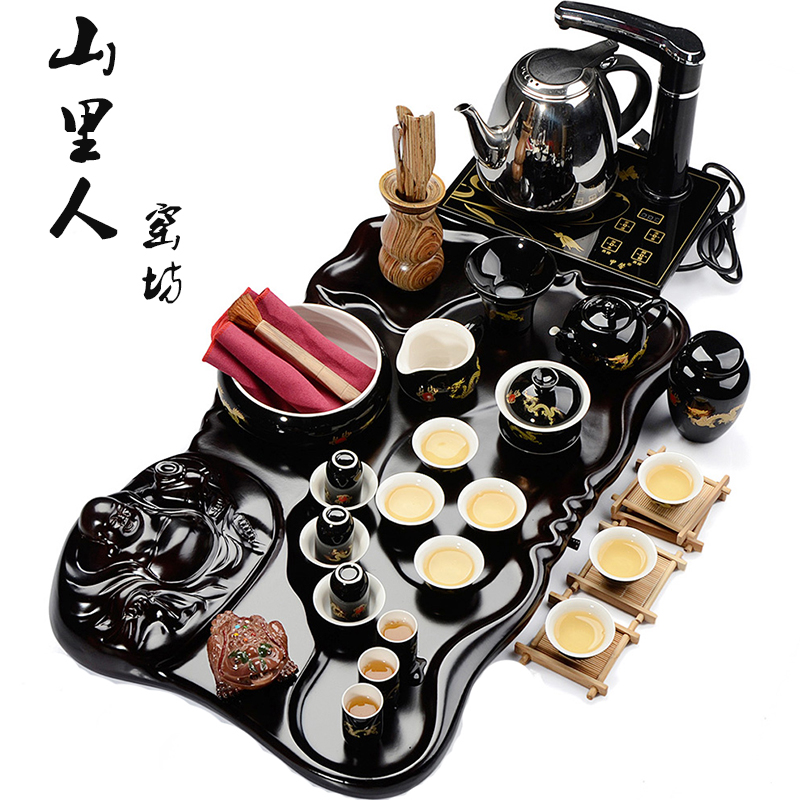 茶具套装特价 整套陶瓷紫砂功夫茶具四合一实木佛茶盘电磁炉一体