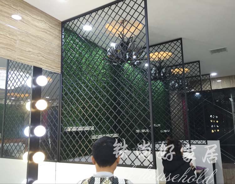 中美式简约铁艺屏风隔断板办公客厅屏风工业风隔断铁网装隔断墙定