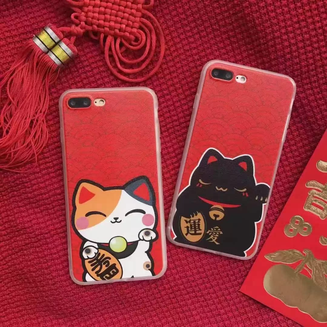 新款个性节日喜庆招财猫iphone6/7手机壳过年财运滚滚