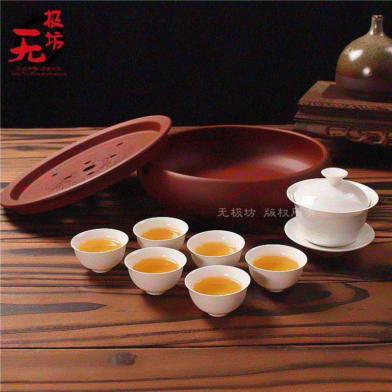 特价包邮紫砂茶壶陶瓷白色盖碗家用圆形茶盘潮汕整套功夫茶具套装