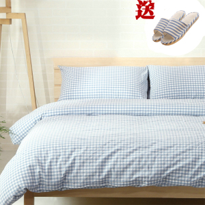 日式格子水洗棉四件套