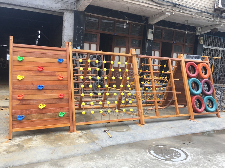 幼儿园进口黄花梨木质滑梯新款大型玩具攀爬架荡桥平衡木儿童感统