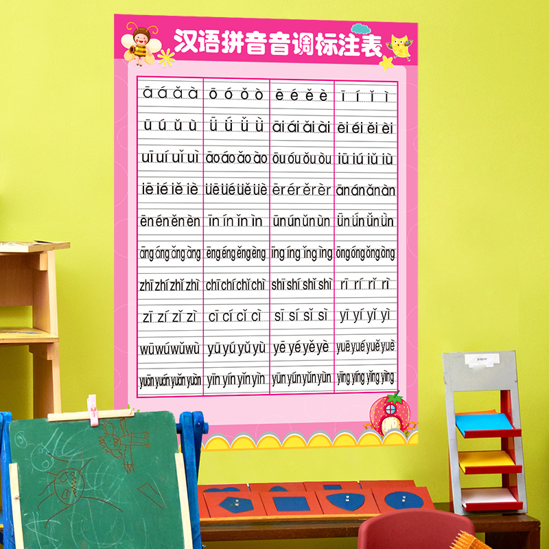 儿童房间幼儿园墙面装饰早教学习汉语拼音音调标注表字母表墙贴纸