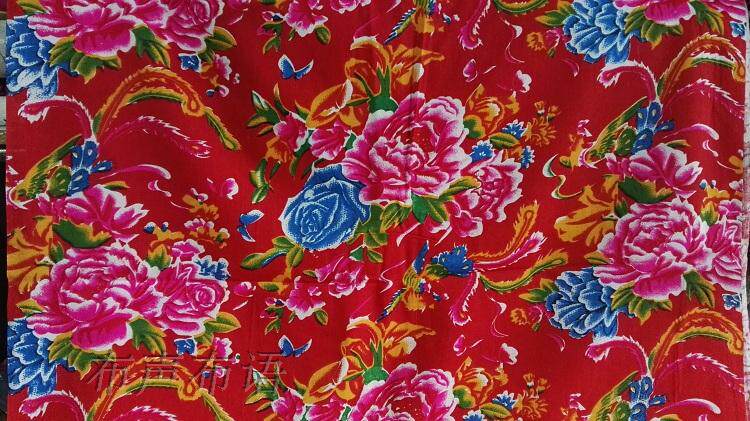 民族风 服装布艺面料 纯棉斜纹窄幅东北大花布 牡丹凤