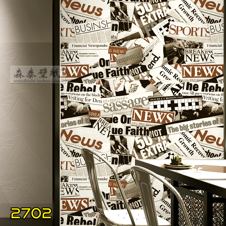 ktv旧报纸海报墙纸拍摄背景电视墙服装店铺壁纸英文字母个性复古