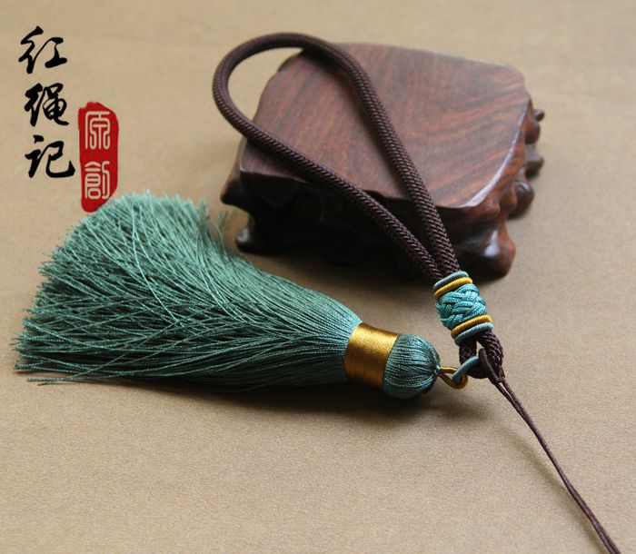 高档流苏粗手把件绳子 手工编织文玩菩提玉石坠手把件