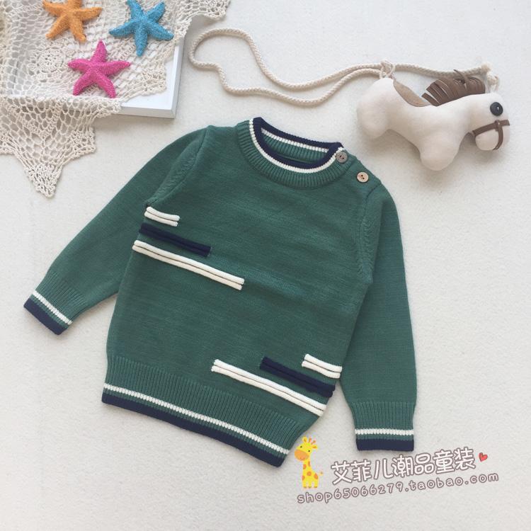 韩国风童装2016秋冬装新款男童小童宝宝针织衫毛衣条纹拼色潮上衣