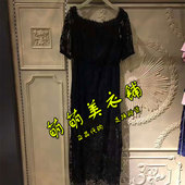 欧时力新式2017夏装新款正品代购修身蕾丝一字领连衣裙1JY2080500