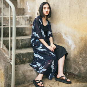 日式仙鹤中长款防晒衫