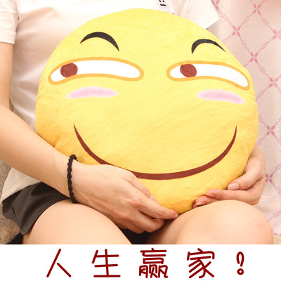 二次元动漫周边滑稽坏笑表情包脸恶搞装逼圆形抱枕学生毛绒靠垫萌