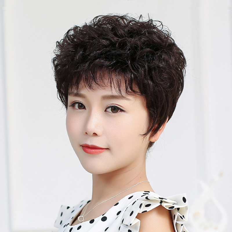 假发女短发自然蓬松逼真中老年短卷发老年人气质整顶妈妈款假发套