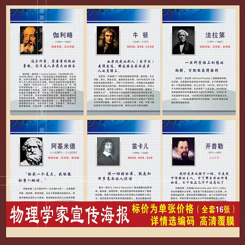 物理学家科学家数学家化学家教育家名人简介装饰海报画挂图墙贴画