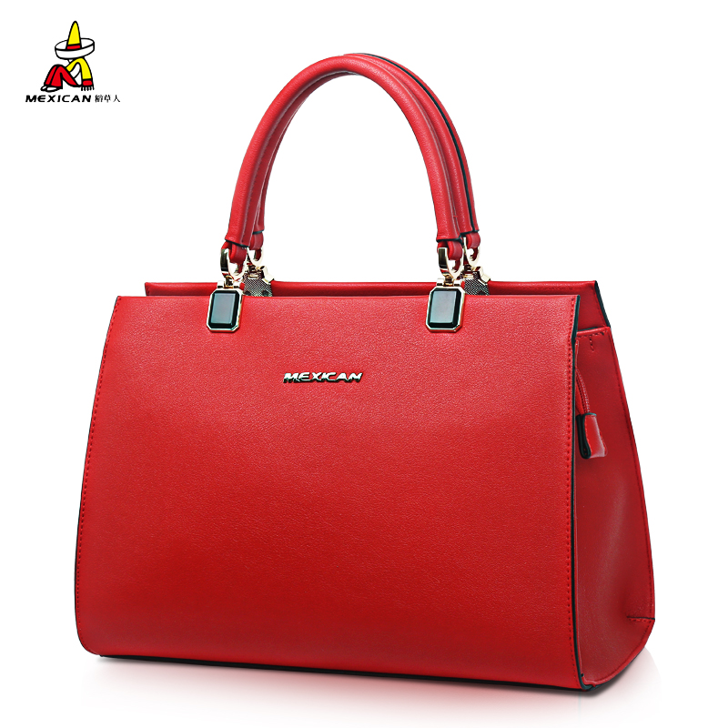 稻草人手提包女2017新款单肩斜跨大气时尚红