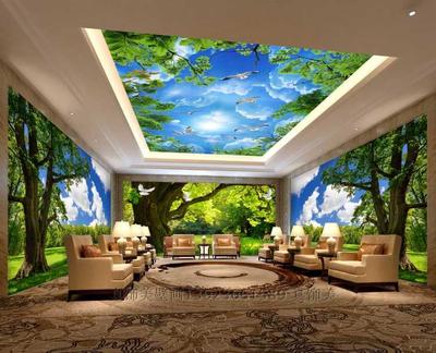 大自然风景森林壁纸宾馆客房墙布餐厅饭店3d主题墙纸大树绿色壁画
