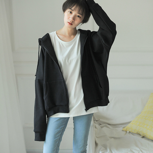 拉链连帽长袖卫衣开衫